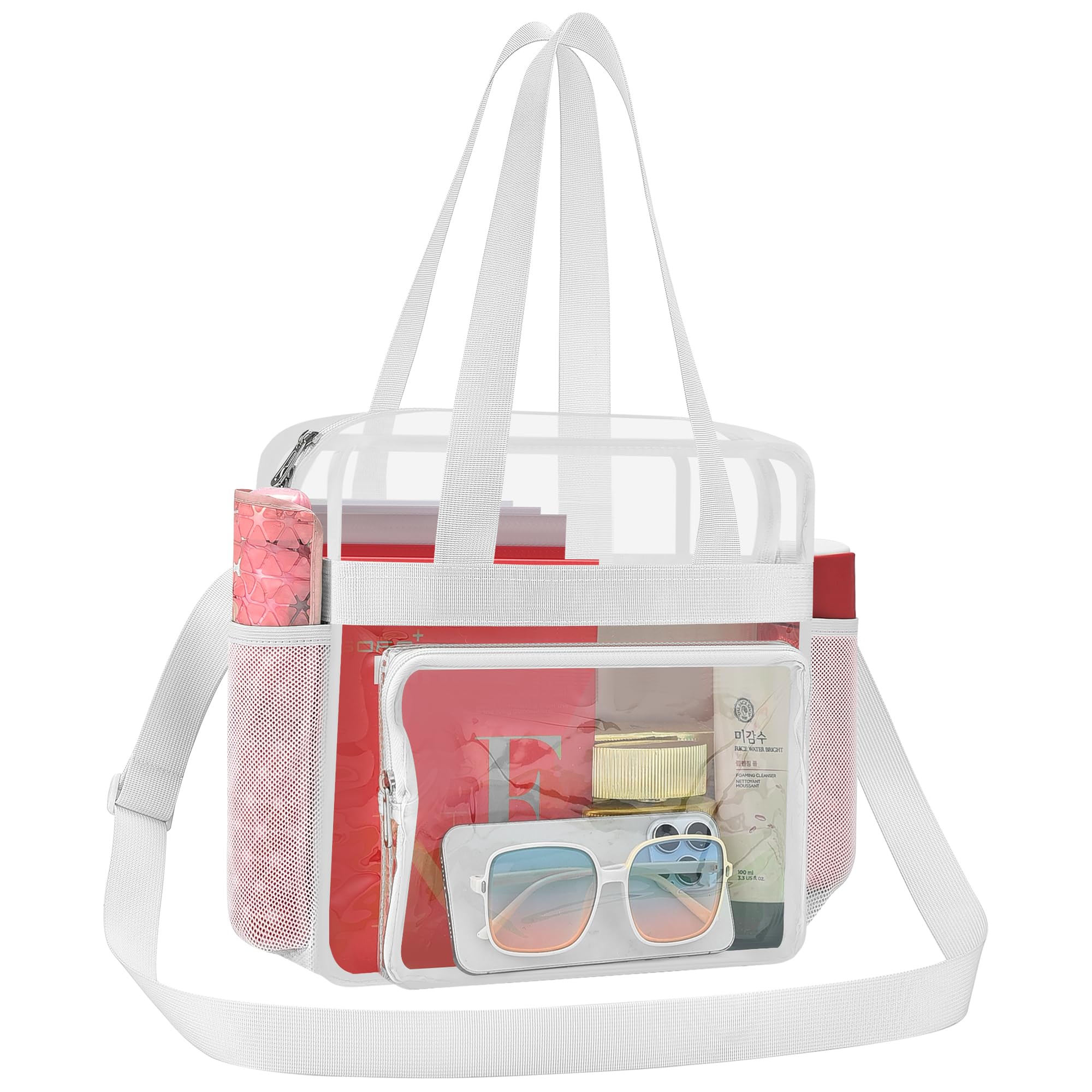 Busiuw Clear Bag for Stadium Events Stadium Approved Clear Tote Bag 12x12x6 | Clear Bag with Reinforced Straps and Front Pocket for Sport Fan, Work Concert Travel