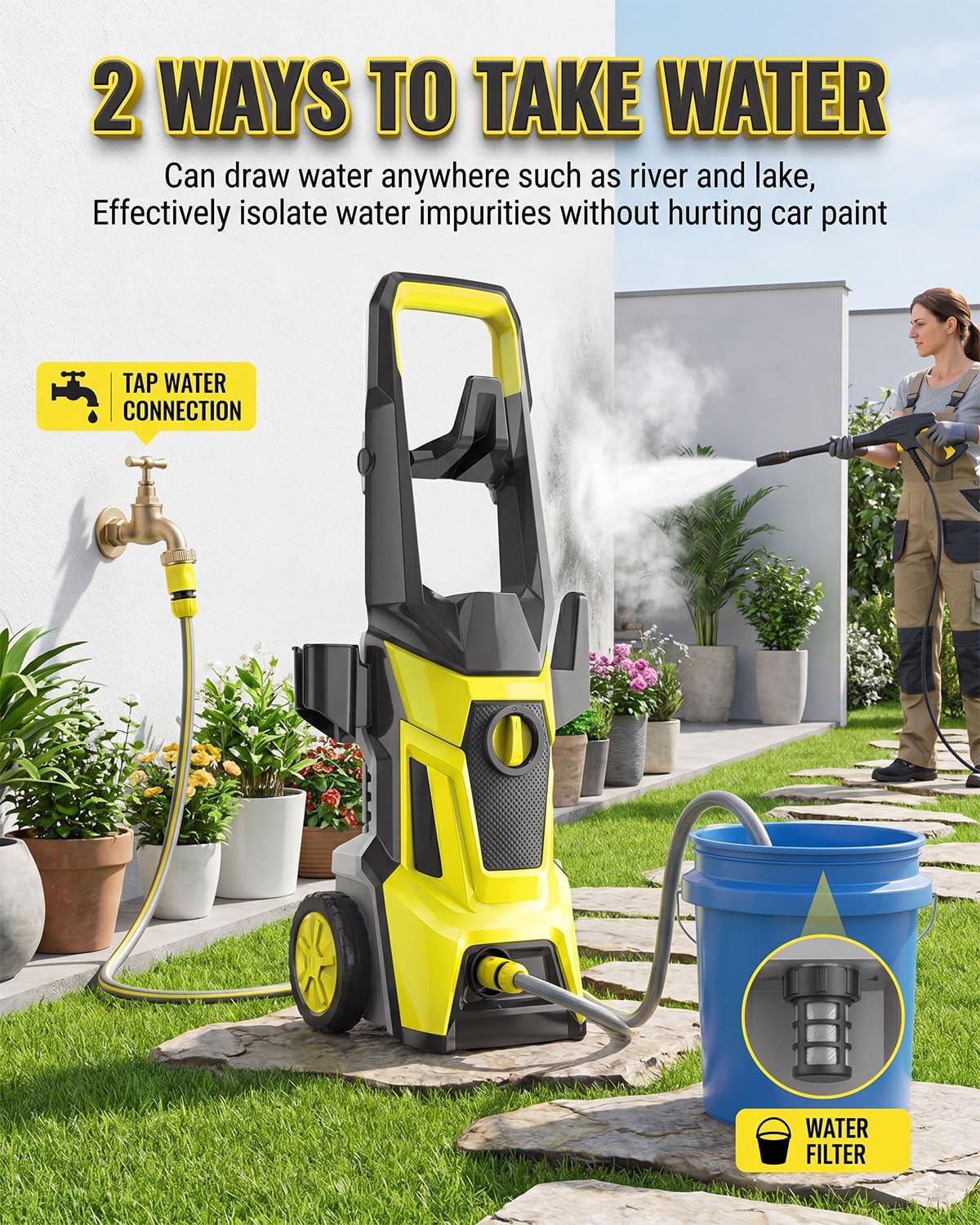 High Pressure Washer 1800W, 135 Bar Electric Power Washer, 420L/H Water Flow, Adjustable Spray Nozzle, Auto Start-Stop, Overheat Protection, 5M Hose for Car, Patios, Garden Furniture, Father Gifts