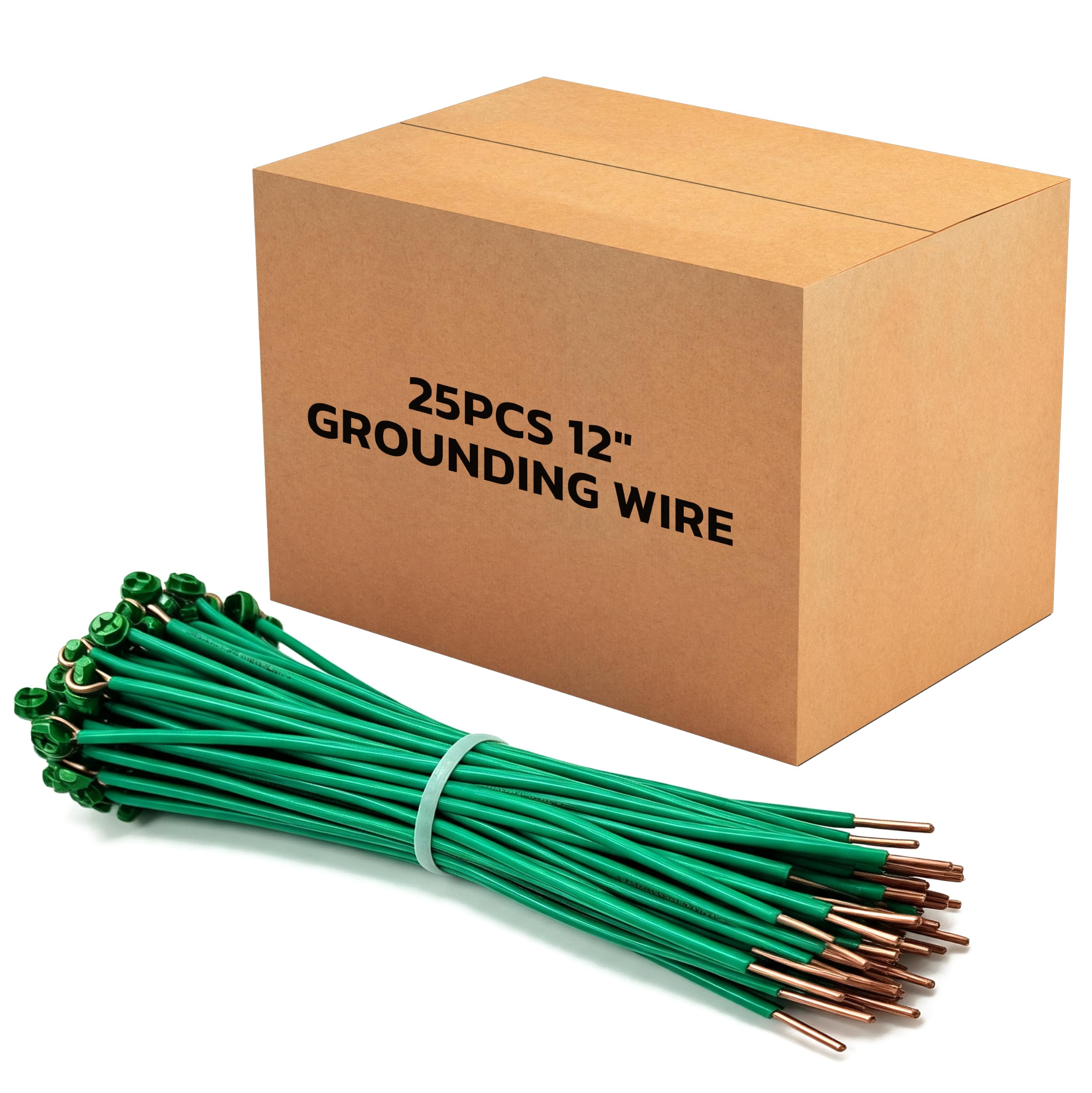 View 1 of 10PCS 12 AWG 6.5" Copper Ground Wire, Grounding Pigtails with Ground Screws