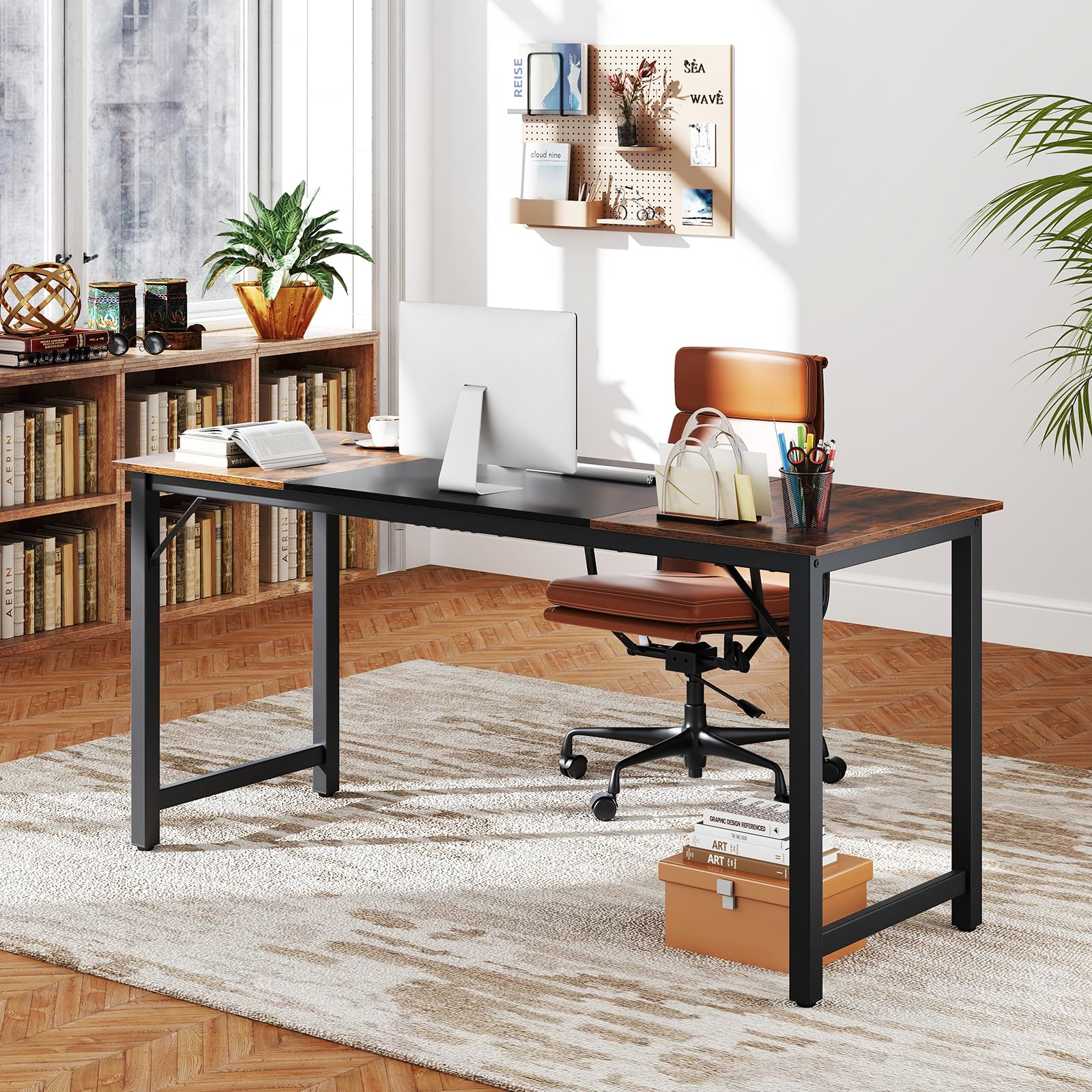 GIANTEX Biurko komputerowe, solidna metalowa rama, stół roboczy, niezawodne prostokątne biurko, styl industrialny do domu, sali konferencyjnej, gabinetu, 160 x 60 x 74 cm