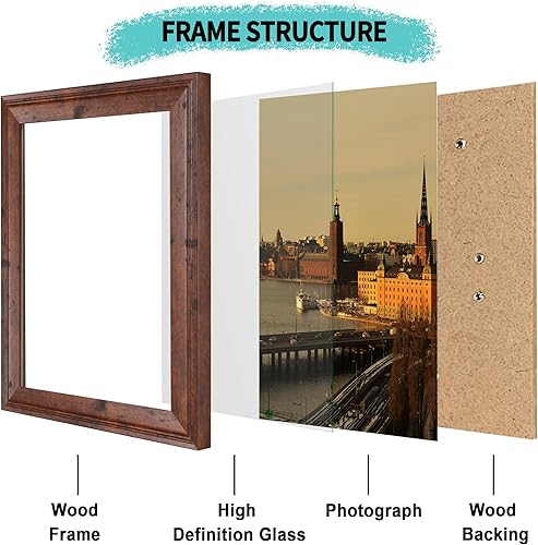 Miniatura 3 de iRahmen Juego de 4 portarretratos de 8 x 10 pulgadas, marco de fotos vintage rústico marrón con cristal real, marcos de 8 x 10 pulgadas para montaje
