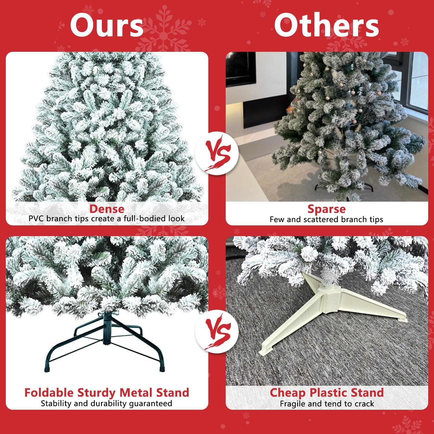 Premium Snow Flocked Christmas Tree, 4ft Artificial Holiday Christmas Pine Tree, Ideal for Home, Office, and Party Decoration, Includes Metal Foldable Stand