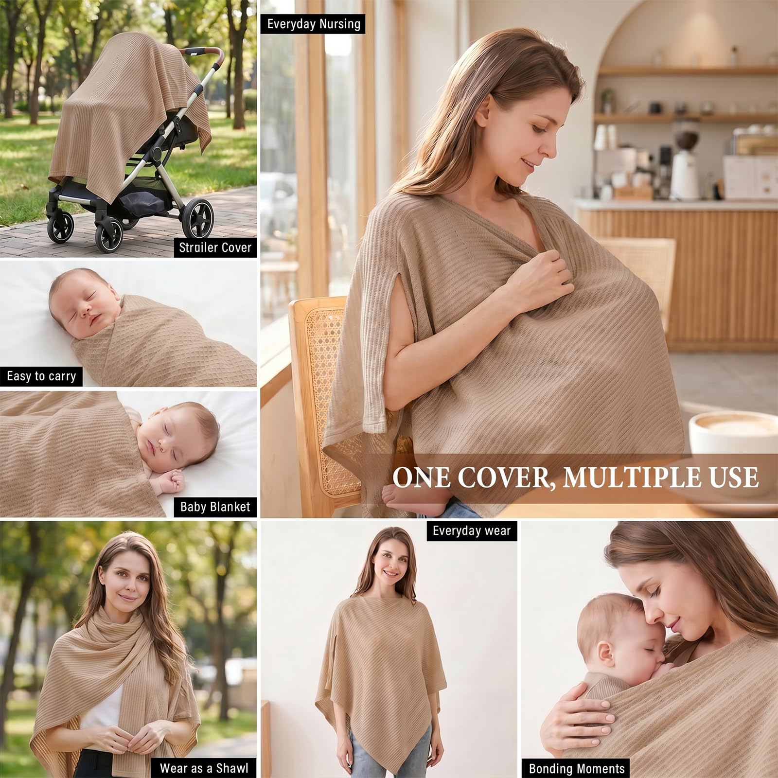Couverture Allaitement Bébé, Cape d'Allaitement Respirante, Cache Allaitement 360° Intimité, Tablier Allaitement Accessoires (Abricot)