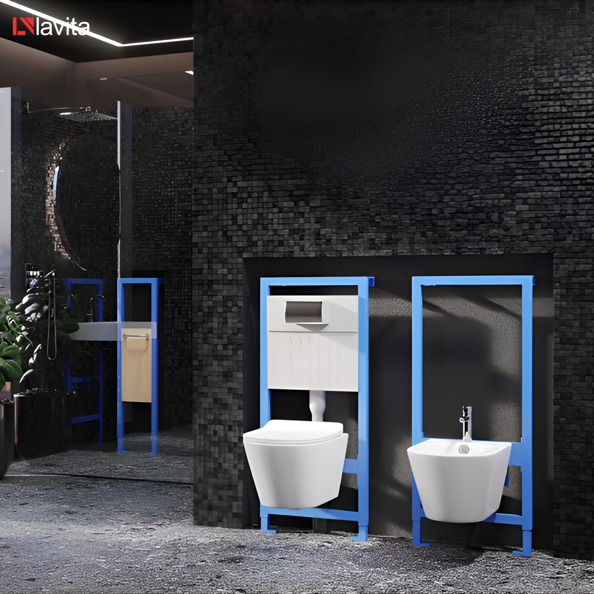 lavita LAV 500 - Elemento di montaggio per bidet autoportante, telaio verniciato a polvere, supporto per bidet da incasso, altezza 111-134 cm, regolabile