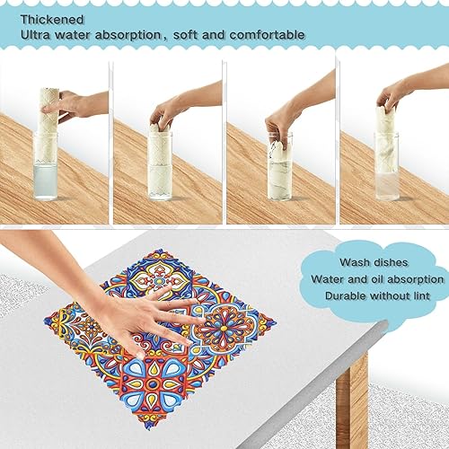Miniatura 4 de FRODOTGV Ceramic Tile Colorful Ethnic Set of 6 Quick Dry Microfiber Dish Towels for Kitchen Print Soft Tea Cup Kitchen Towels for Countertop Sink