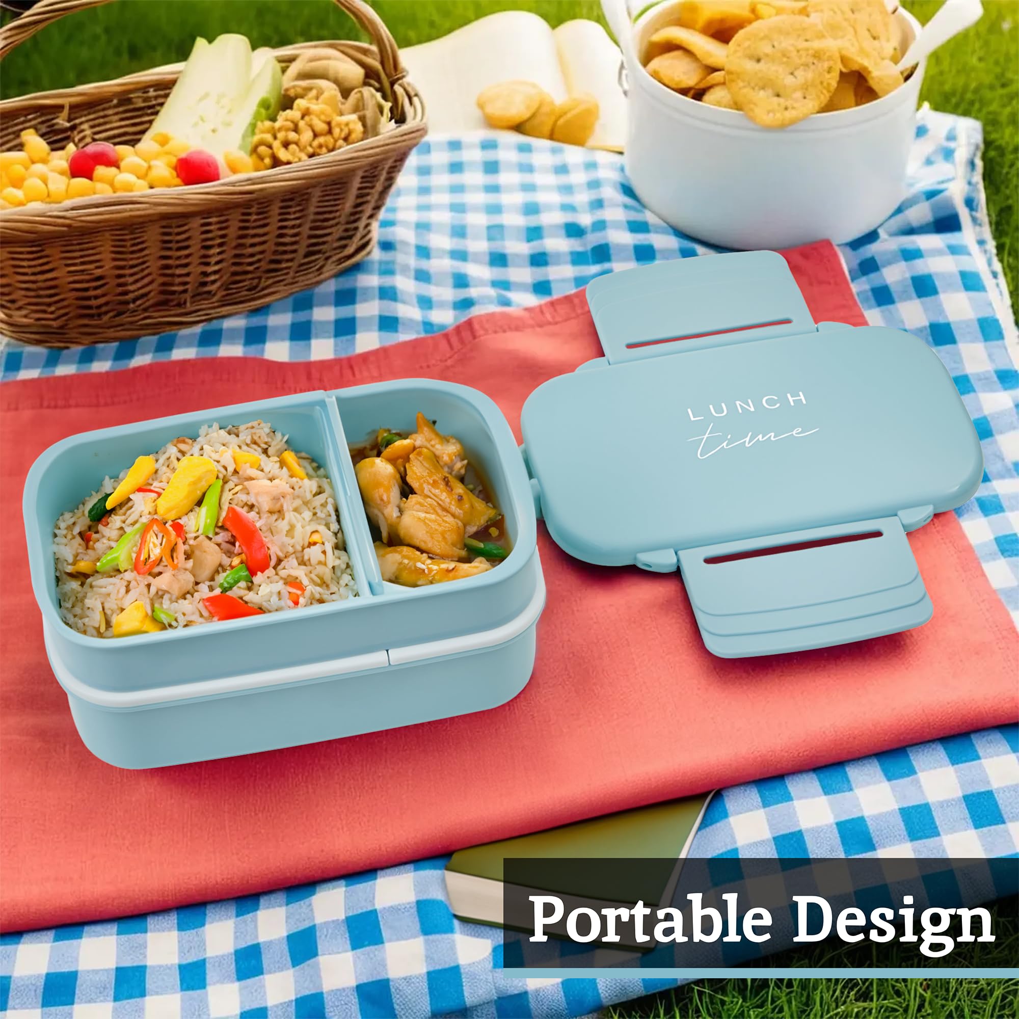 Premier Housewares Stylish Light Blue Lunch Box With Cutlery, Blue/White, Regular - Image 2