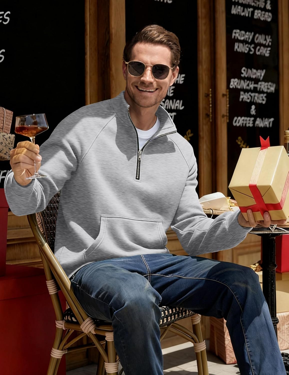 JMIERR Men's Fleece Quarter Zip Pullover Sweater Casual Cotton Fall Winter Family Outfit Warm Mock Neck with Pockets - Image 3