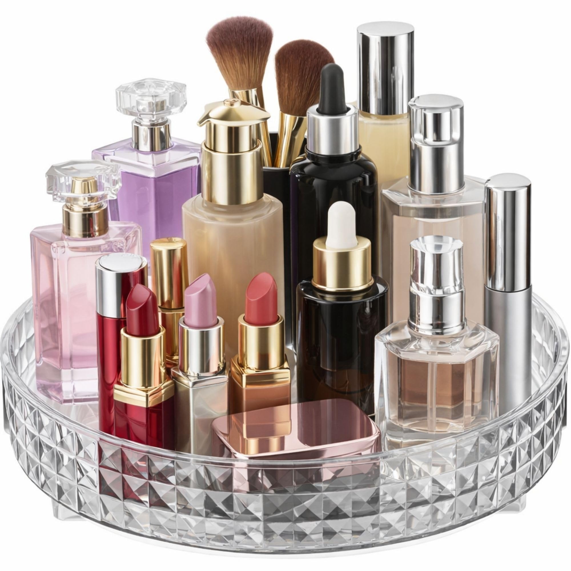 Panzy Home Clear Makeup Organiser Rotating Large Capacity 360 Degree Cosmetics Organiser, Spinning Make Up Stand, Skincare Makeup Carousel (Tier 1, )