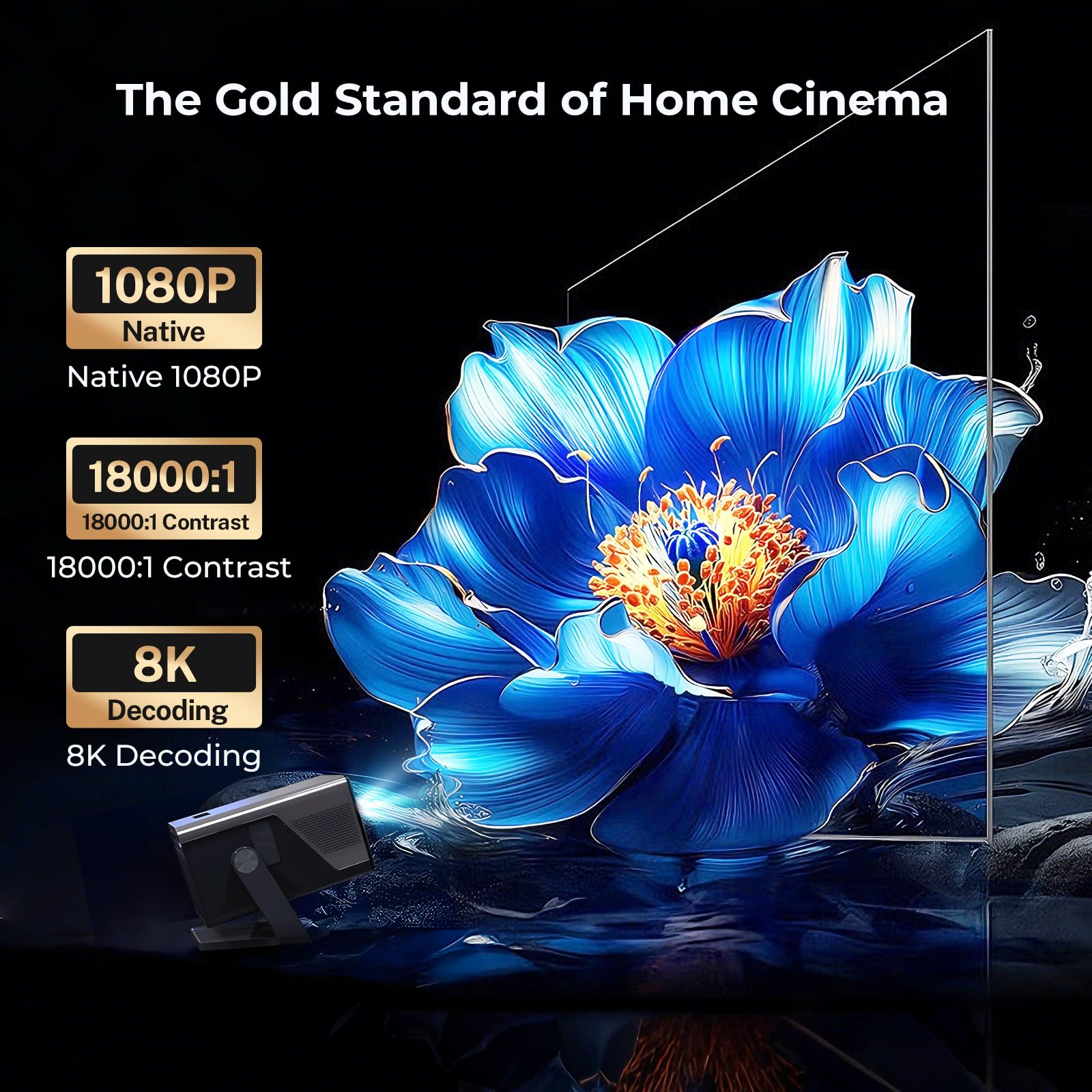 [2000 ANSI Daylight Visible] Native 1080P Smart Video Projector 4K 8K Input, Android 14 Projecteur Portatif with HiFi Sound, Auto Focus & Keystone, WiFi Bluetooth Home Theater for iPhone/Netflix X7 - 3