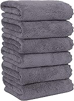 MOONQUEEN 6 Pack Gray Microfiber Hand Towels 16x28 - Quick Dry Absorbent Coral Velvet for Bathroom Spa Hotel Gym