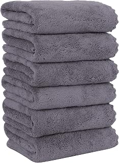 MOONQUEEN 6 Pack Gray Microfiber Hand Towels 16x28 - Quick Dry Absorbent Coral Velvet for Bathroom Spa Hotel Gym