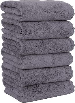 MOONQUEEN 6 Pack Premium Hand Towels - Quick Drying - Microfiber Coral Velvet Highly Absorbent Towels - Multipurpose Use as Hotel, Bathroom, Shower, Spa, Hand Towel 16 x 28 inches Gray