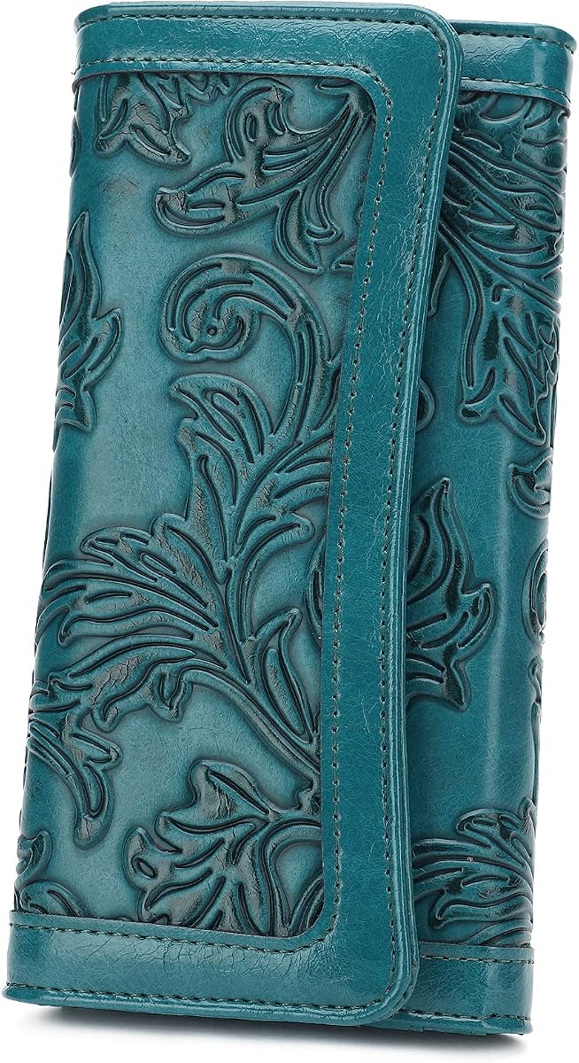 Women's Wallet Leather RFID Blocking Trifold Ladies Purse Embossed long Clutch Card Holder Phone Checkbook Organizer