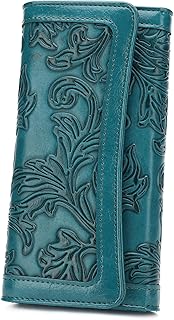 MEITRUE Women's Wallet Leather RFID Blocking Trifold Ladies Purse Embossed long Clutch Card Holder Phone Checkbook Organizer