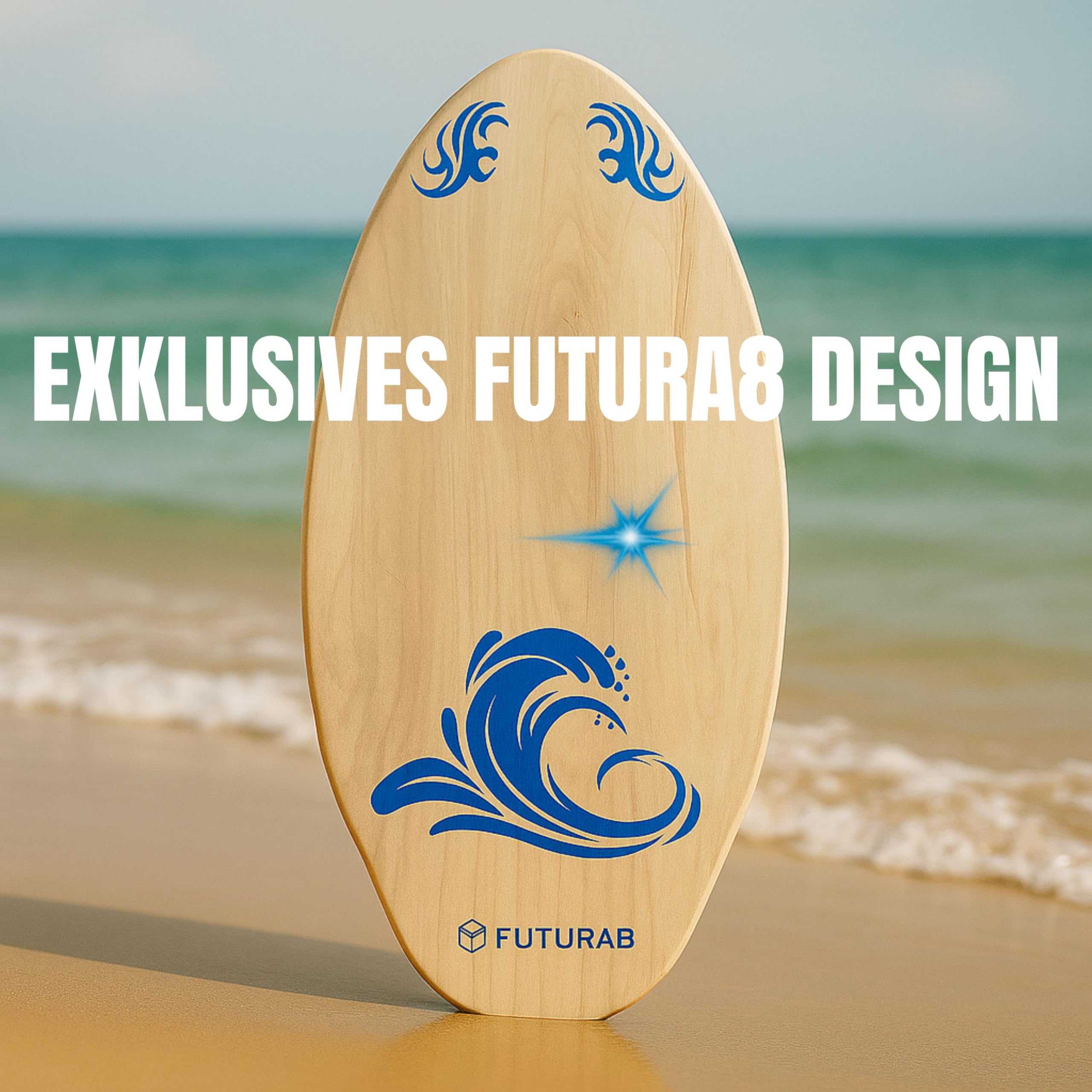 Skimboard aus Holz FUTURA8 – Leichtes rutschfestes wasserfestes Board für Erwachsene und Anfänger – Strand Nasser Sand und kleine Wellen