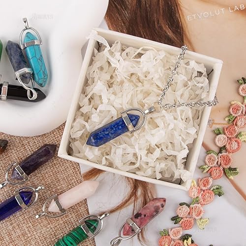 Miniatura 4 de AUEAR, Paquete de 30 colgantes de cristal en forma de bala hexagonal puntiaguda de cuarzo con piedras preciosas colgantes de chakra curativo para