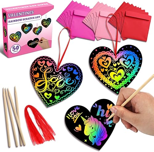 MDCGFOD Paquete de 36 regalos para el día de San Valentín para niños, cuna de corazón para arañar arco iris, manualidades de San Valentín para