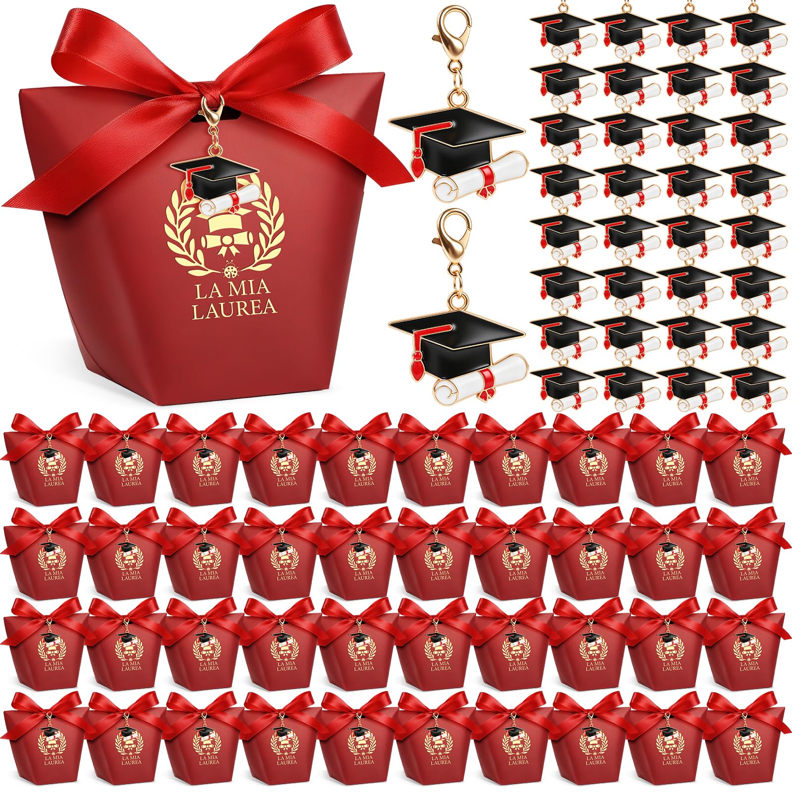 50 Set Scatoline Portaconfetti Laurea, Scatoline portaconfetti per laurea,Sacchettini per Caramelle Gioielli Regalo,per Festa Lauree Congratulazioni Confetti Regal (Rosso)