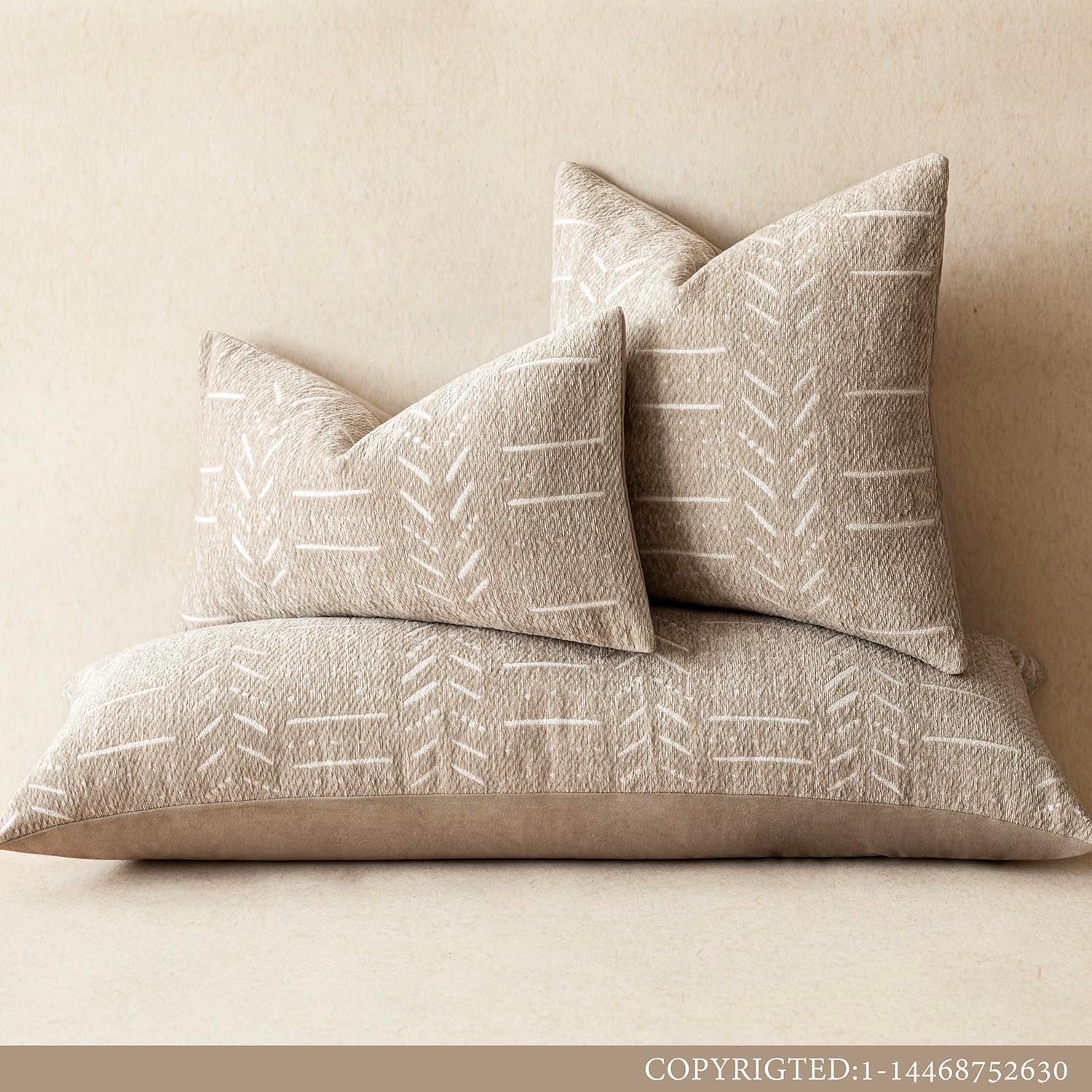 Home Décor Decorative Boho Accent Chenille Throw Pillow Covers Textured Neutral Cushion Covers Soft Farmhouse Pillowcase for Couch Sofa Chair Bed Living Room, 18×18 Inch, Set of 2, Beige