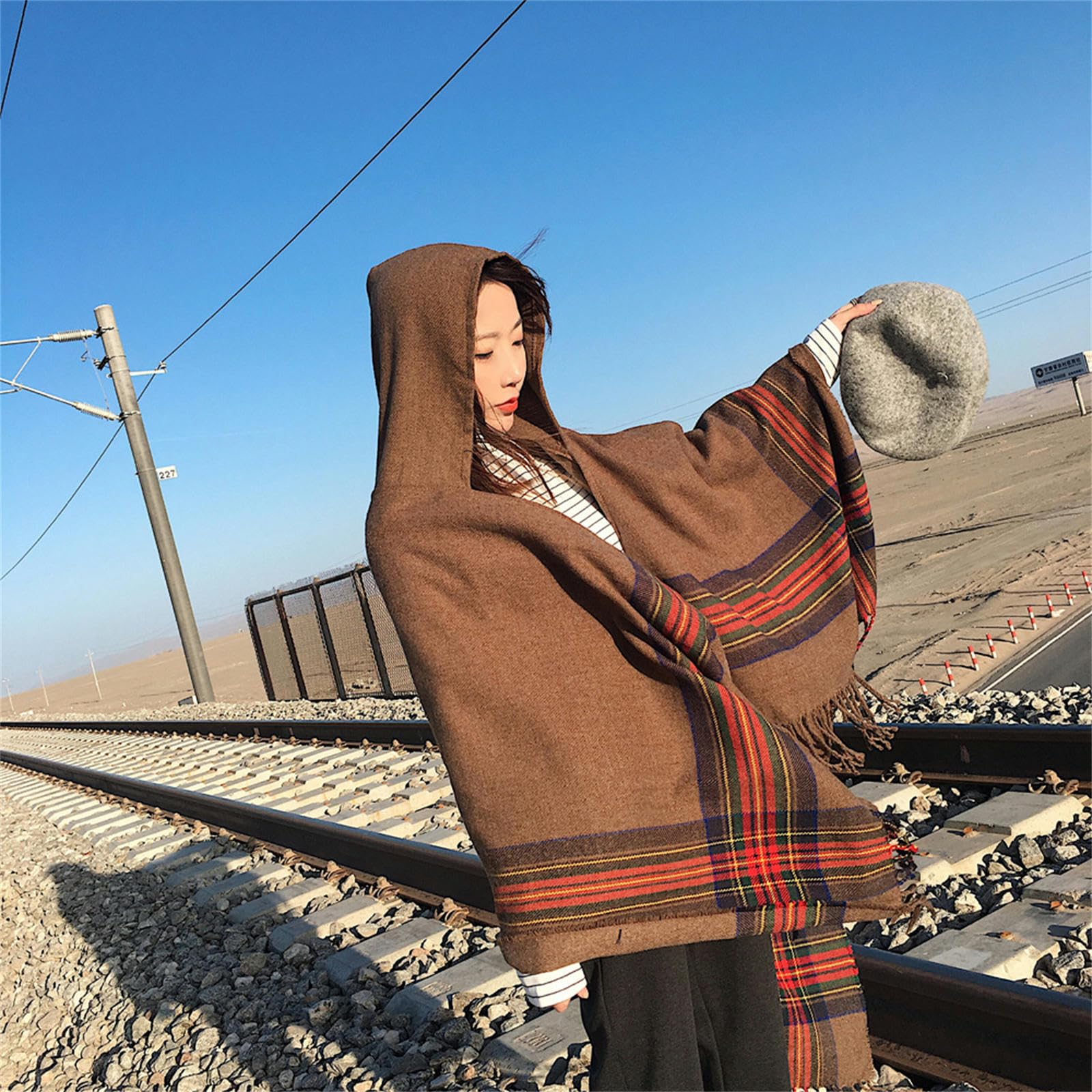 Poncho Damen Nationaler Cape Shgl -frauenkap Mit Kapuzenhaube Dicker Warmer Reisschal Mit Kapuze Cape Coat-jujube