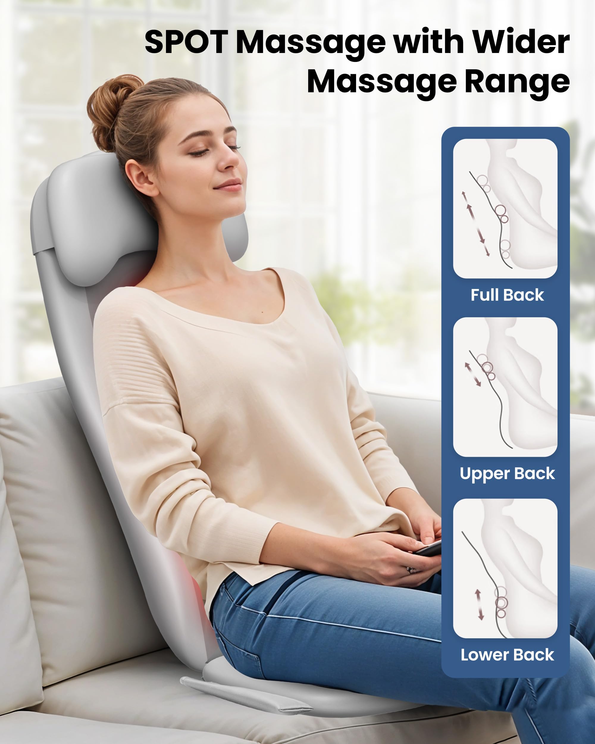 COMFIER Shiatsu Massagesitzauflage mit Wärme, Deep Tissue Kneten Stuhl Massagegerät mit Vibration, 2D/3D Shiatu Rückenmassage, Voller Rücken Massagematte, für zu Hause & das Büro