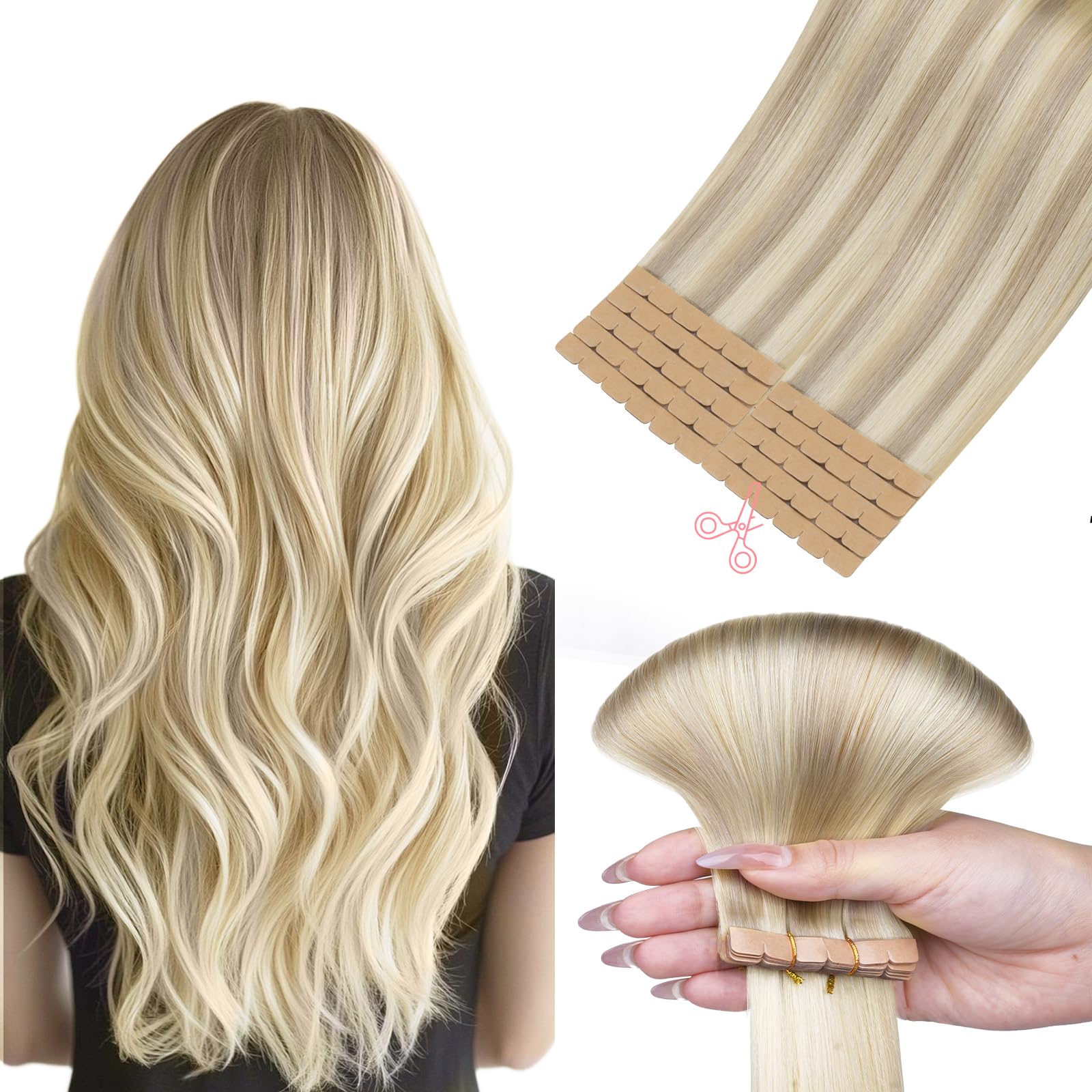 Tape in Hair Extensions, hotbanana Real Human Tape Hair Extensions Black Brown Blonde Ombre Balayage Straight Hair Extensions Remy Hair Extensions