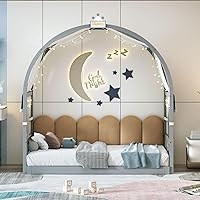 Vista 3 de Harper & Bright Designs Cama individual con luz LED, nido y cortina, cama infantil extensible de madera individual a 2 individuales, marco de cama