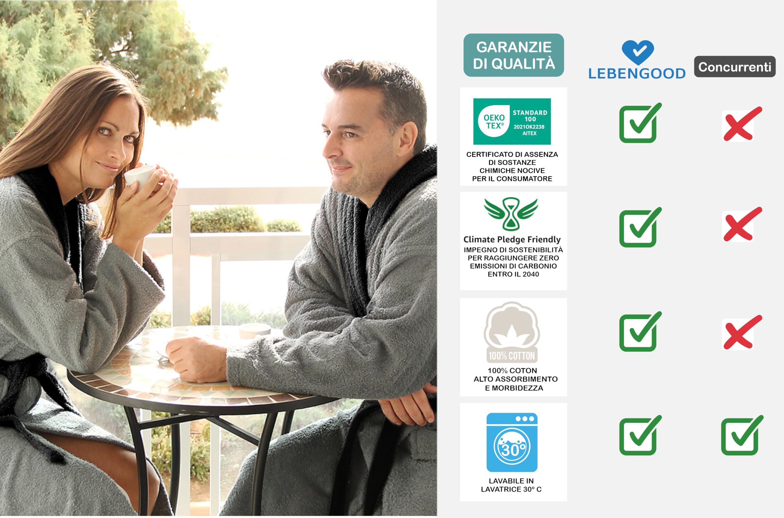 LEBENGOOD Accappatoio uomo 100% cotone spugna americana 450 gsm - vestaglia da bagno per doccia, morbido, assorbente, unisex, OEKO-TEX