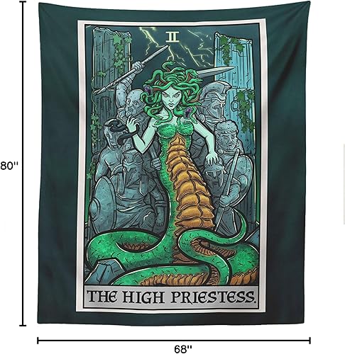 Miniatura 3 de Tapiz de cartas del tarot de la alta sacerdotisa - Medusa - mitología griega decoración del hogar para colgar en la pared (80 x 68 pulgadas)