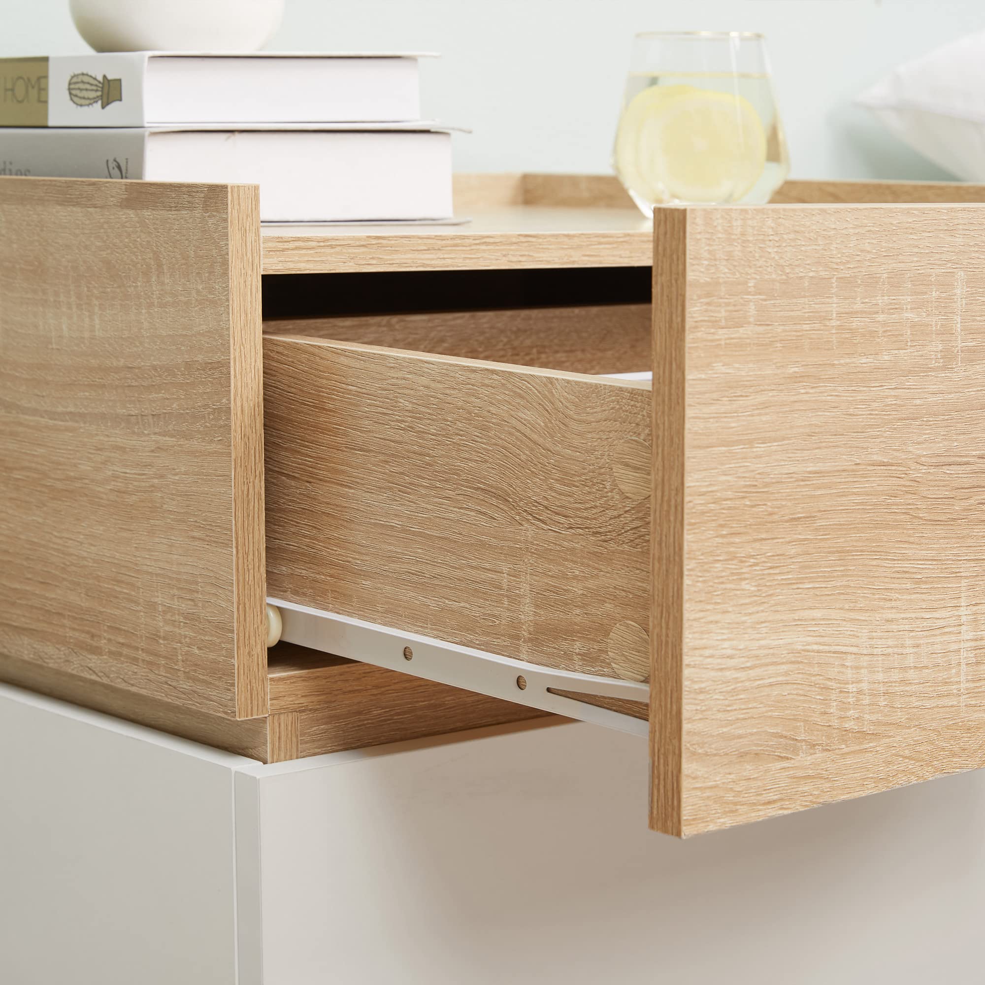 HOMCOM Comodino 2 Cassetti Design Moderno e Impilabile, Tavolino per Soggiorno e Salotto in Legno, 50x40x47.5cm, Bianco e Legno