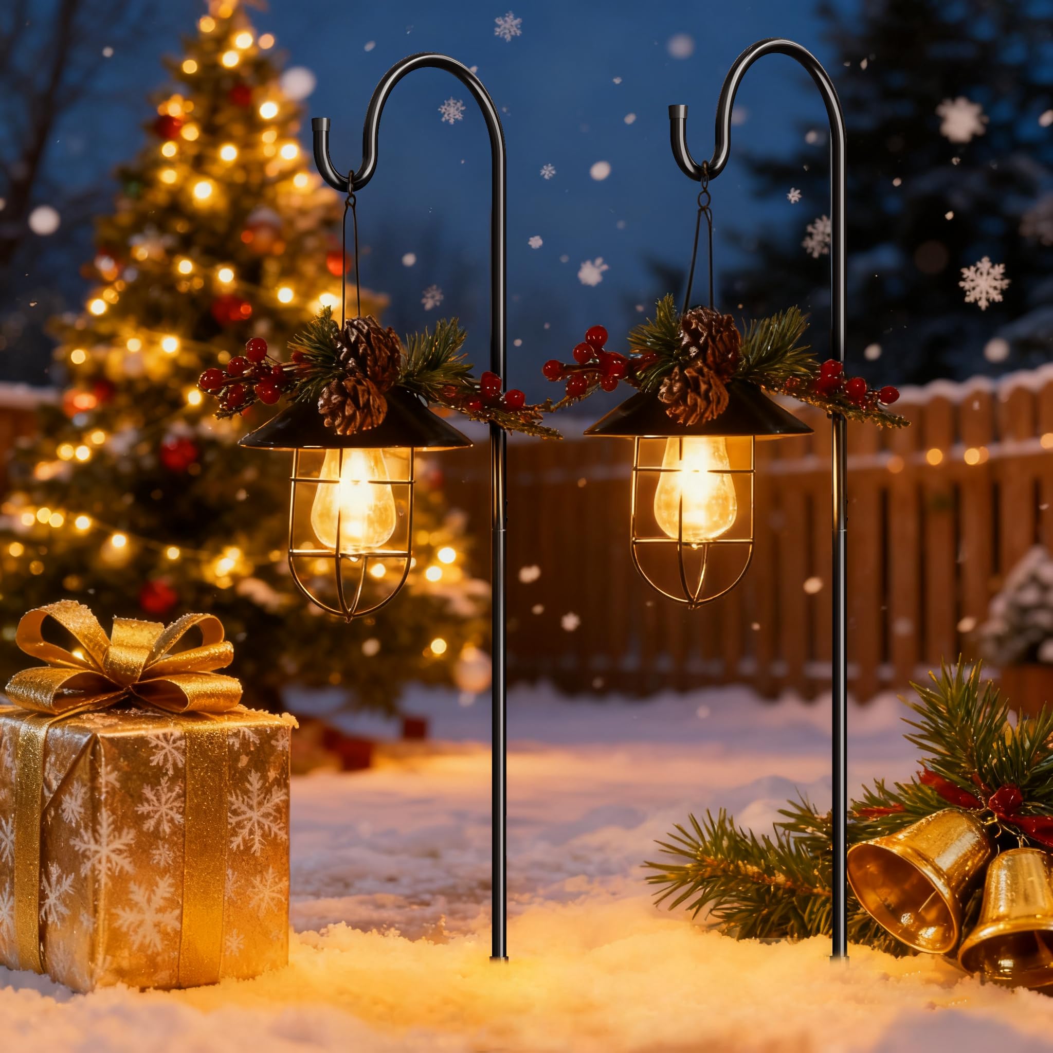 GOFORWILD Lot de 2 crochets de berger noirs, 83,8 cm de haut, fabriqués en métal de qualité supérieure pour décoration de jardin, suspension de plantes, crochet de lanterne, lampe solaire, 7011
