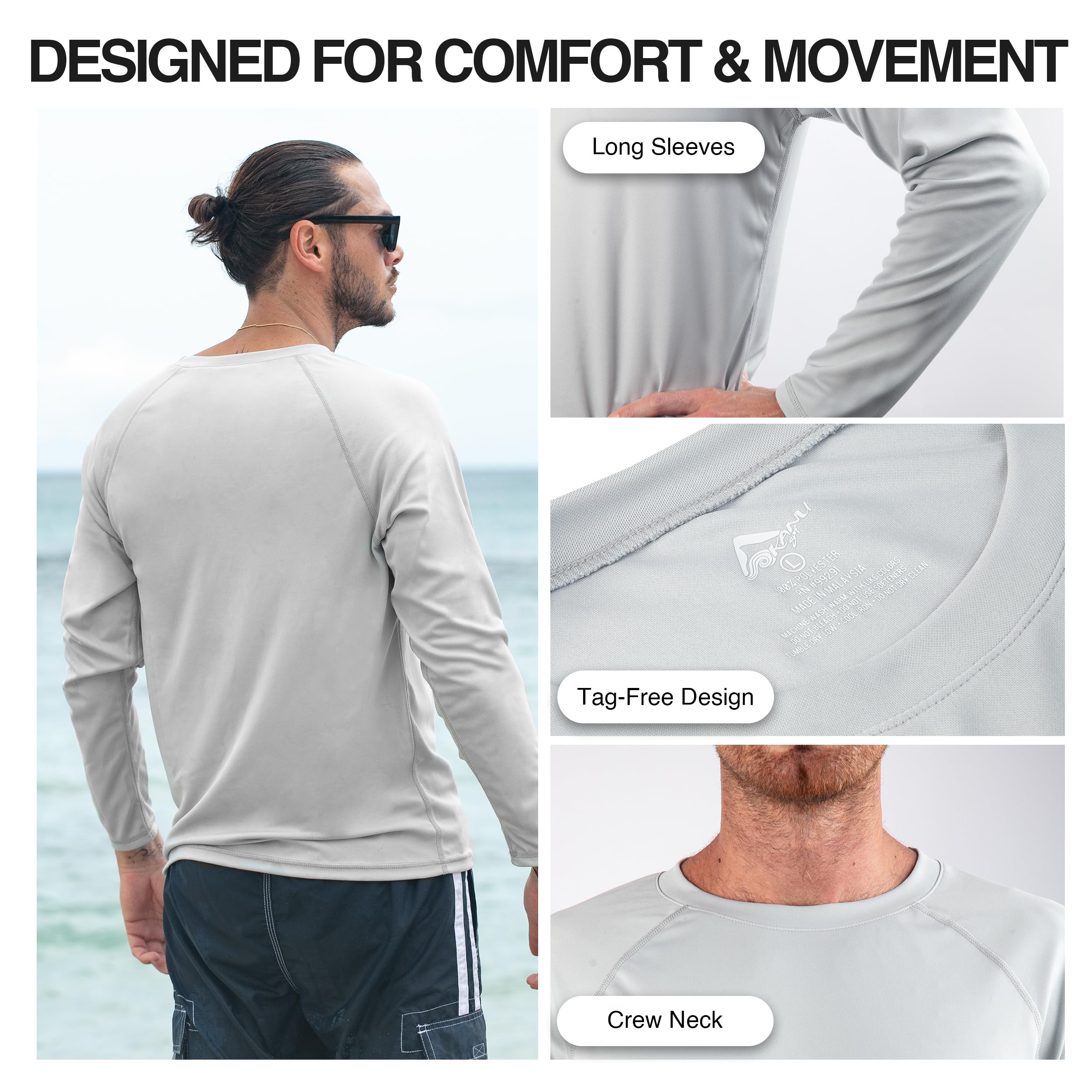 Kanu Surf Men's UPF 50+ Long Sleeve Rashguard Swim Shirt