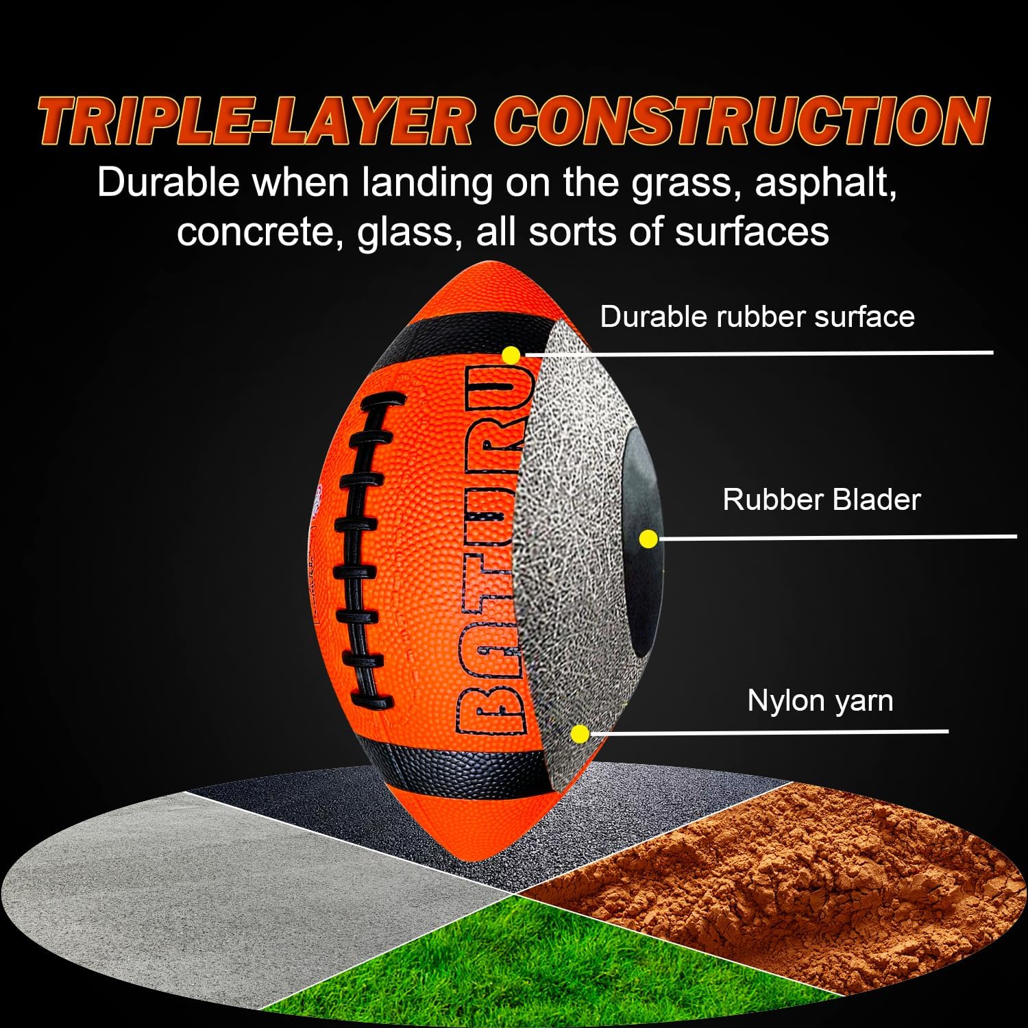 Glow in The Dark Football, Light Up Football, Junior NO 6 - Birthday Easter Stuffers Gifts for Boys Kids Teen Youth 8 9 10 11 12 Year Old, Catch Games in Backyard Camping Beach Outdoor (Orange+Black)