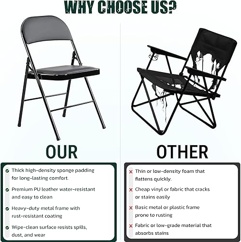 Miniatura 8 de Silla plegable acolchada con cojín Asiento y respaldo tapizados Silla plegable portátil para almacenamiento plegable Sillas plegables al aire