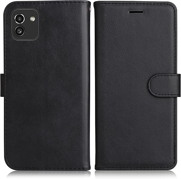 Coque pour Galaxy A03, PU en Cuir Coque Portefeuille Étui Housse, Design Classique TPU Coque pour Samsung Galaxy A03, Noir - 1