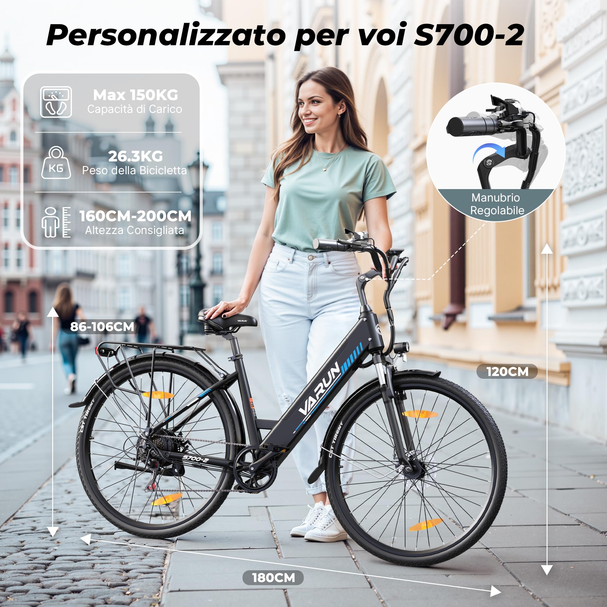 VARUN Bici Elettrica, 28'' Bicicletta Elettrica Uomo/Donna, 48V 499.2 Wh Batteria Rimovibile, Autonomia di 100km, 7 Velocità, 5 Modalità E-bike Per Pendolari Urbani