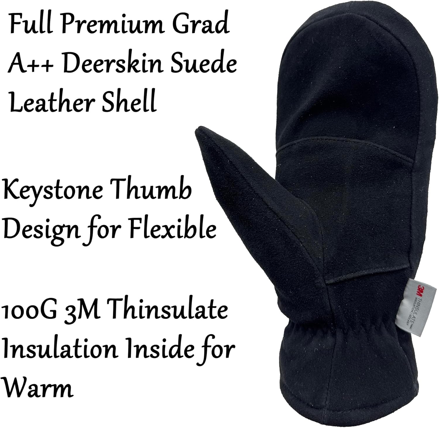 SKYDEER Premium Full Deerskin Suede Leather Soft Winter Mittens, Extra Warm 100G 3M Thinsulate, Thermal Insulated (SD3671M) - Image 4