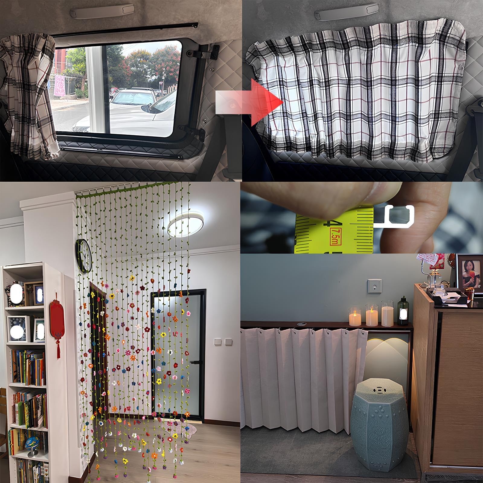 Binario da soffitto ultra sottile per tende da sole e finestre a bovindo, montaggio a parete, guida in alluminio regolabile 60-600 cm (bianco, 440 cm/4 x 110 cm)