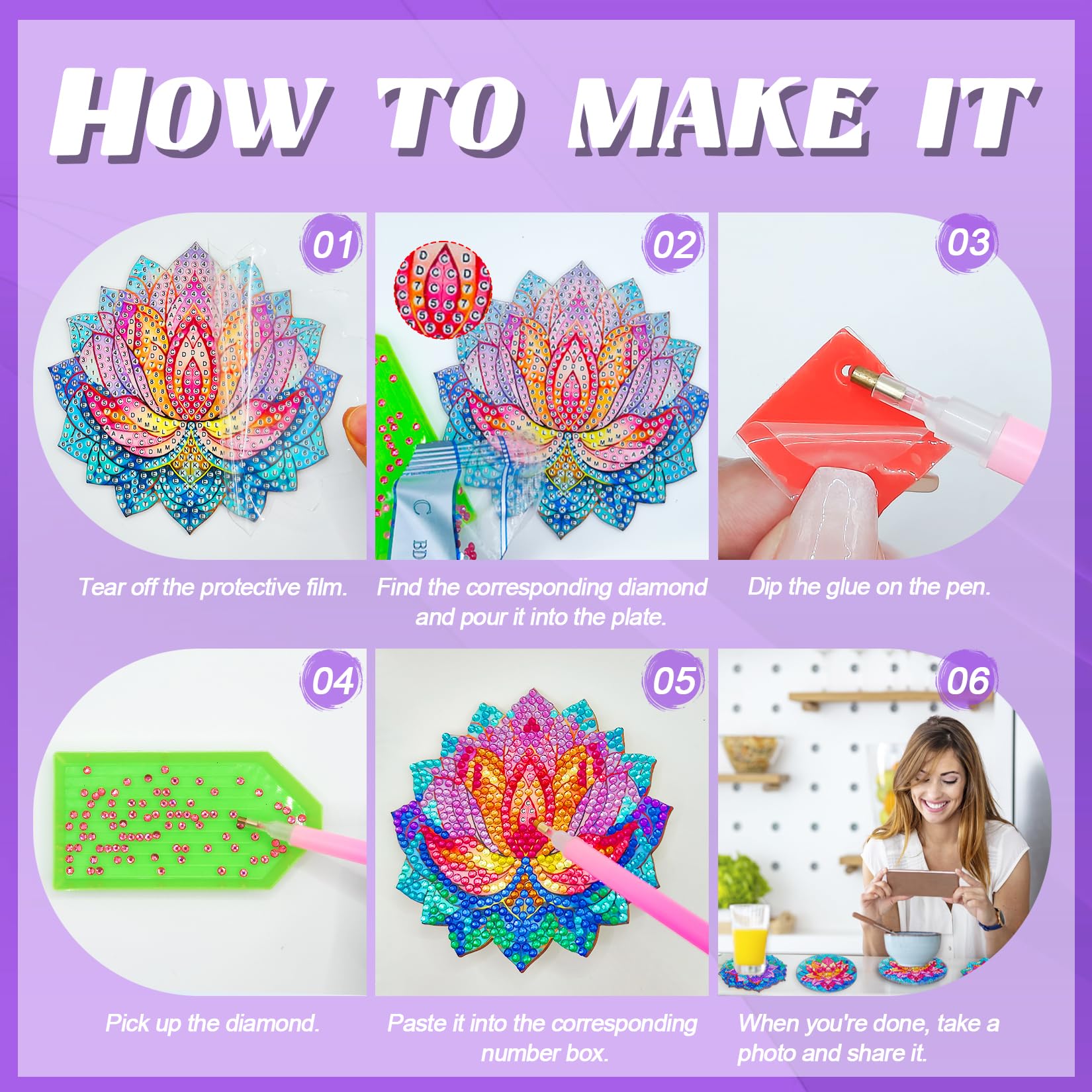 8 Pcs Posavasos Diamond Painting de Flores, Posavasos con Pintura Diamantes con Soporte, Posavasos de Pintura de Diamantes 5D para Tazas, Copas Vino, Jarrones, Regalo del día de San Valentín