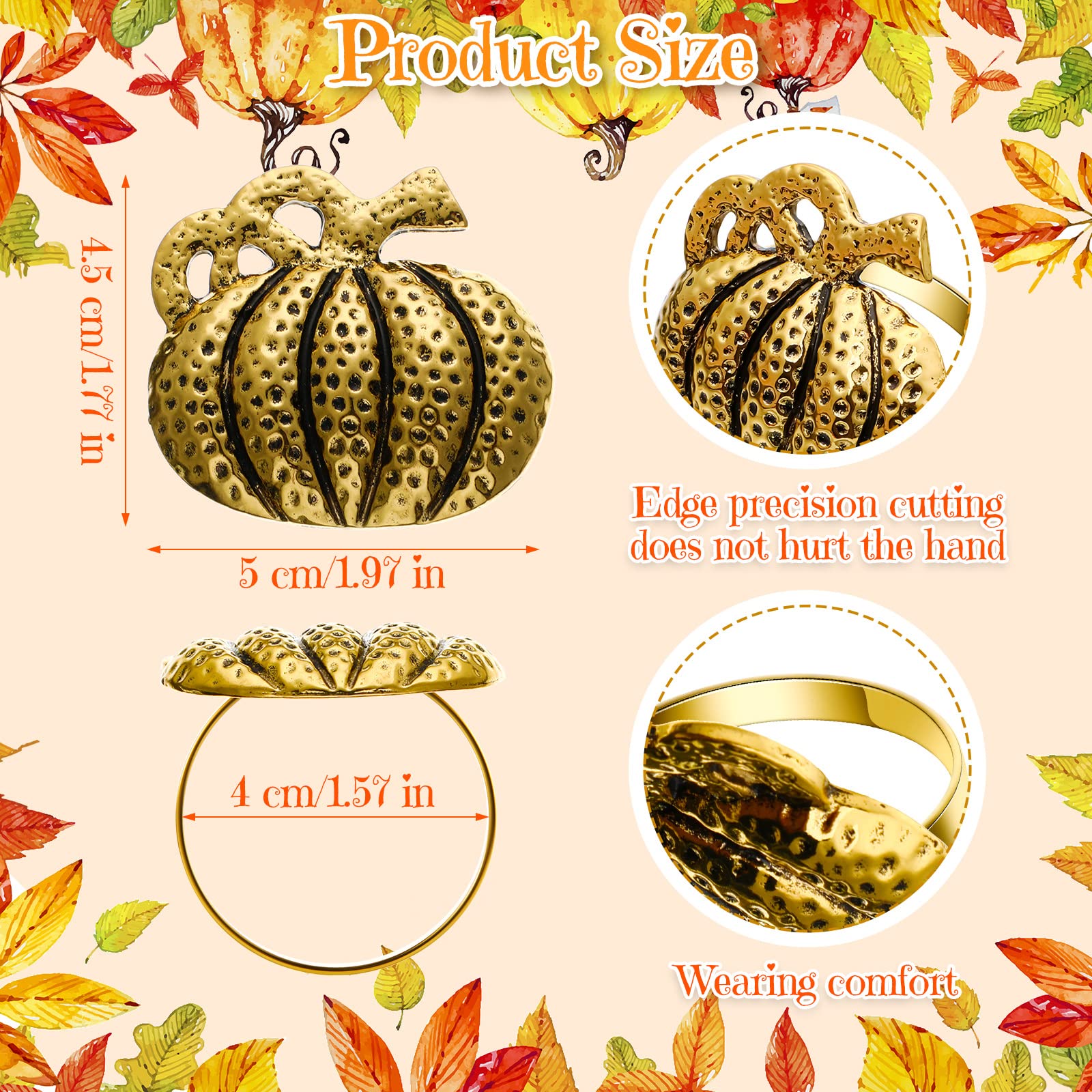 20 Stück Thanksgiving Fall Serviettenringe Rustikale Kürbis Serviettenhalter Metall Kürbis Esstische Ringe für Party Dekoration Tischdekoration Tischdekoration Familientreffen Antik Gold