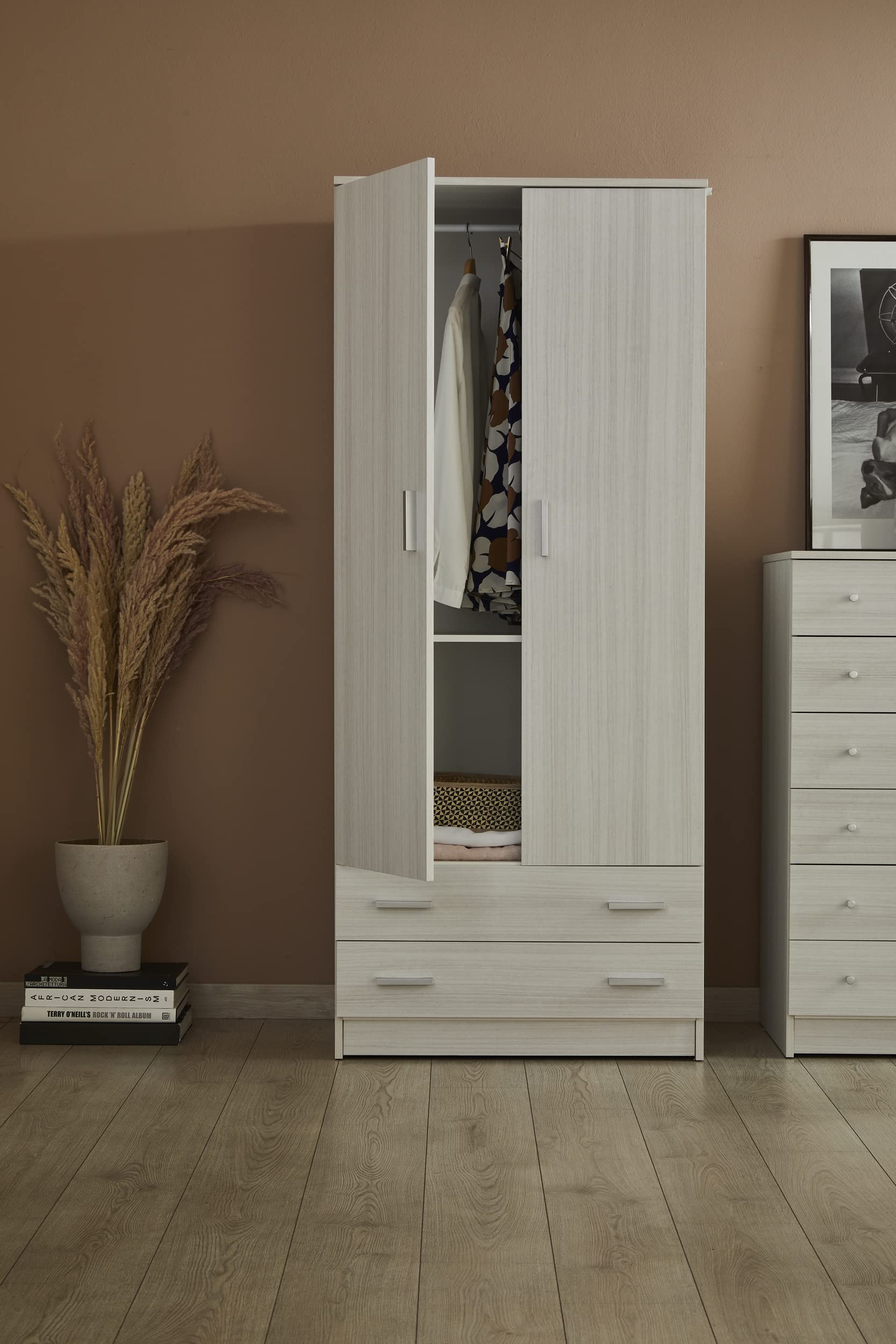 Armadio guardaroba 2 ante 2 cassetti laminato Eucalipto 77x52x182 cm
