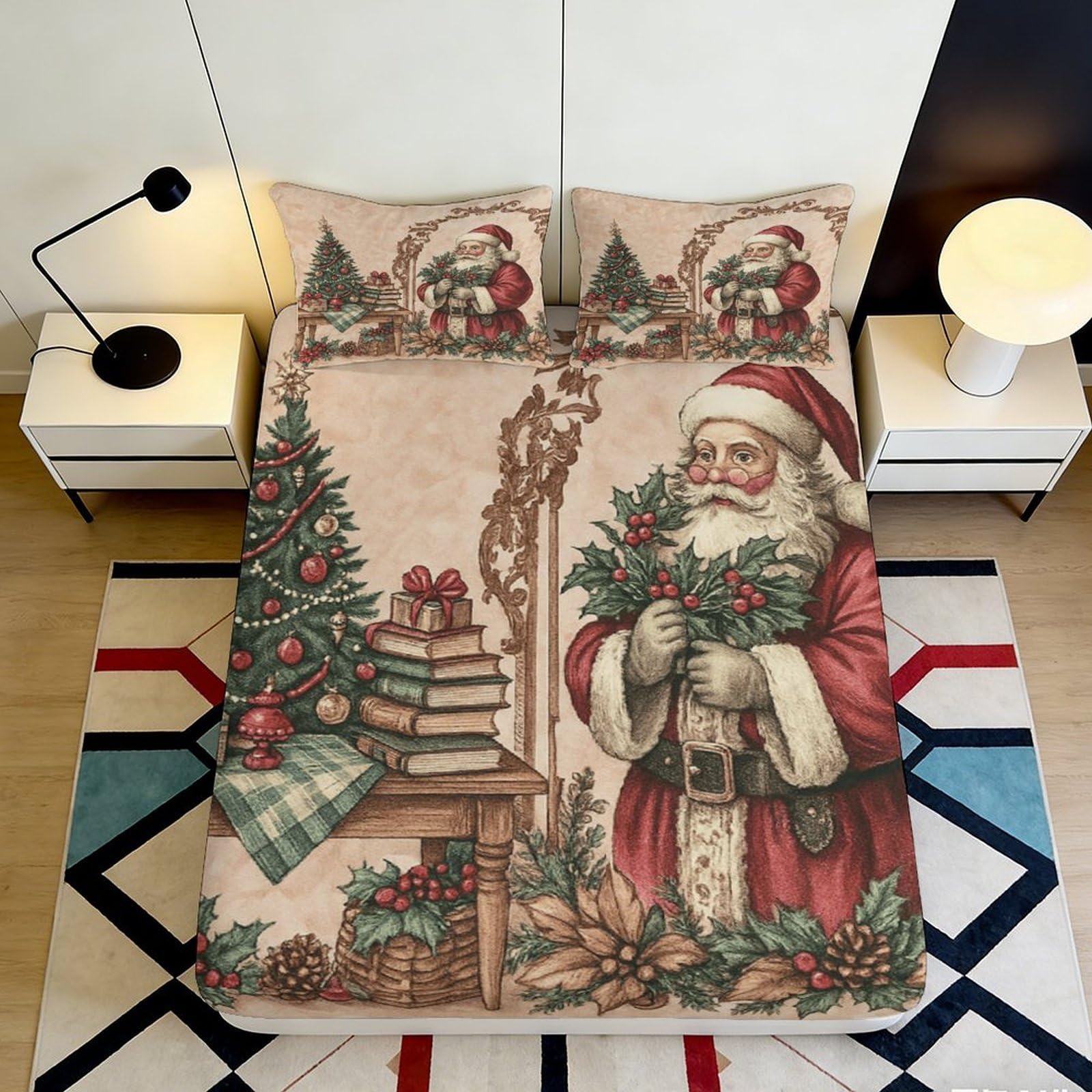 Dhbaneiok Style-3 3D Printed Christmas Santa Fitted Sheet Microfiber Soft Festive Tree Bed Cover For Bedroom Dorm Guest Room Decor 90X200x25cm