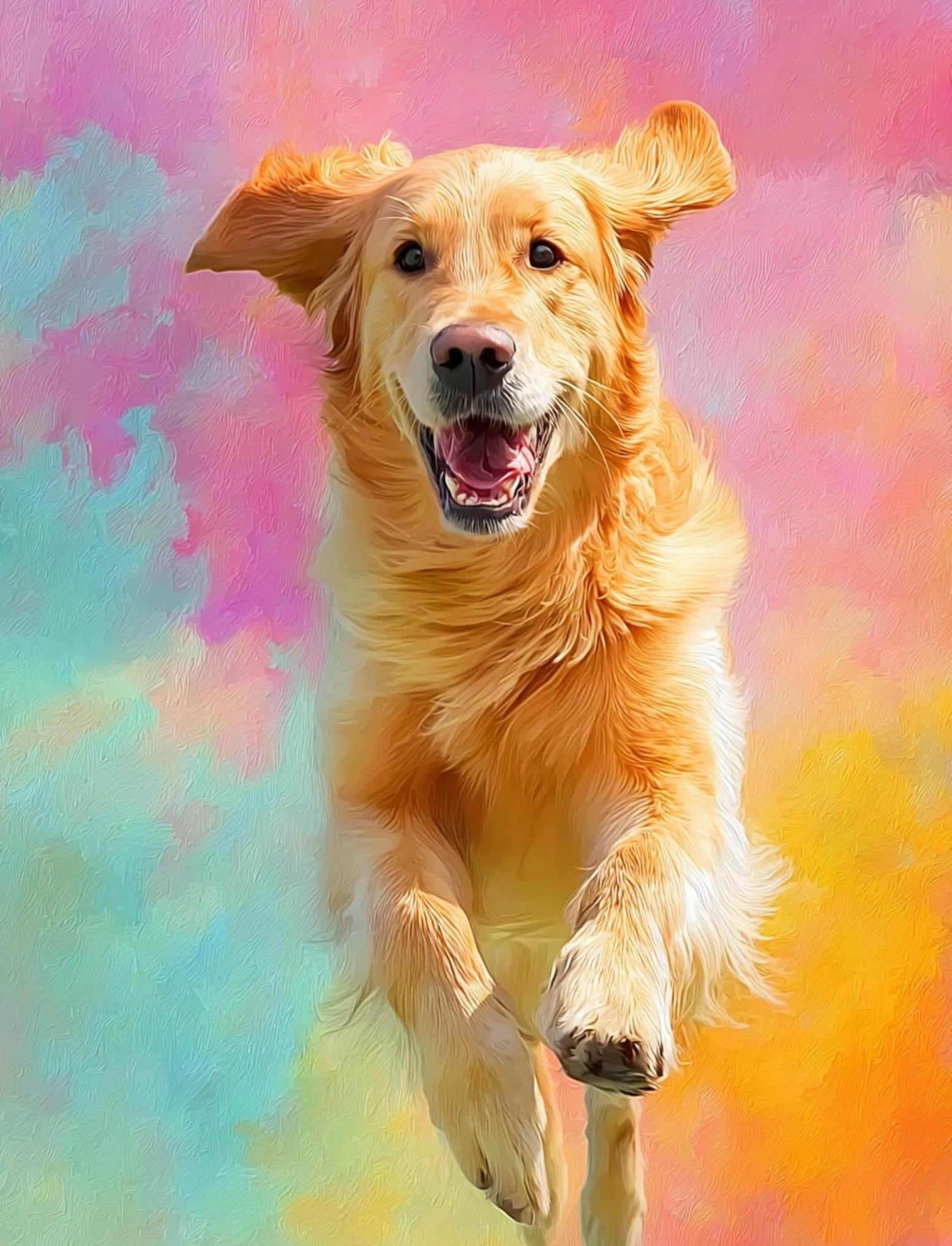 WANGWANGMIAO Paint by Numbers for Adults Running Golden Retriever Colorful, Painting by Numbers for Adult Canvas Crafts Kits, DIY kit for Relax and De-Stress Home Gift 16x20inch，with Frame