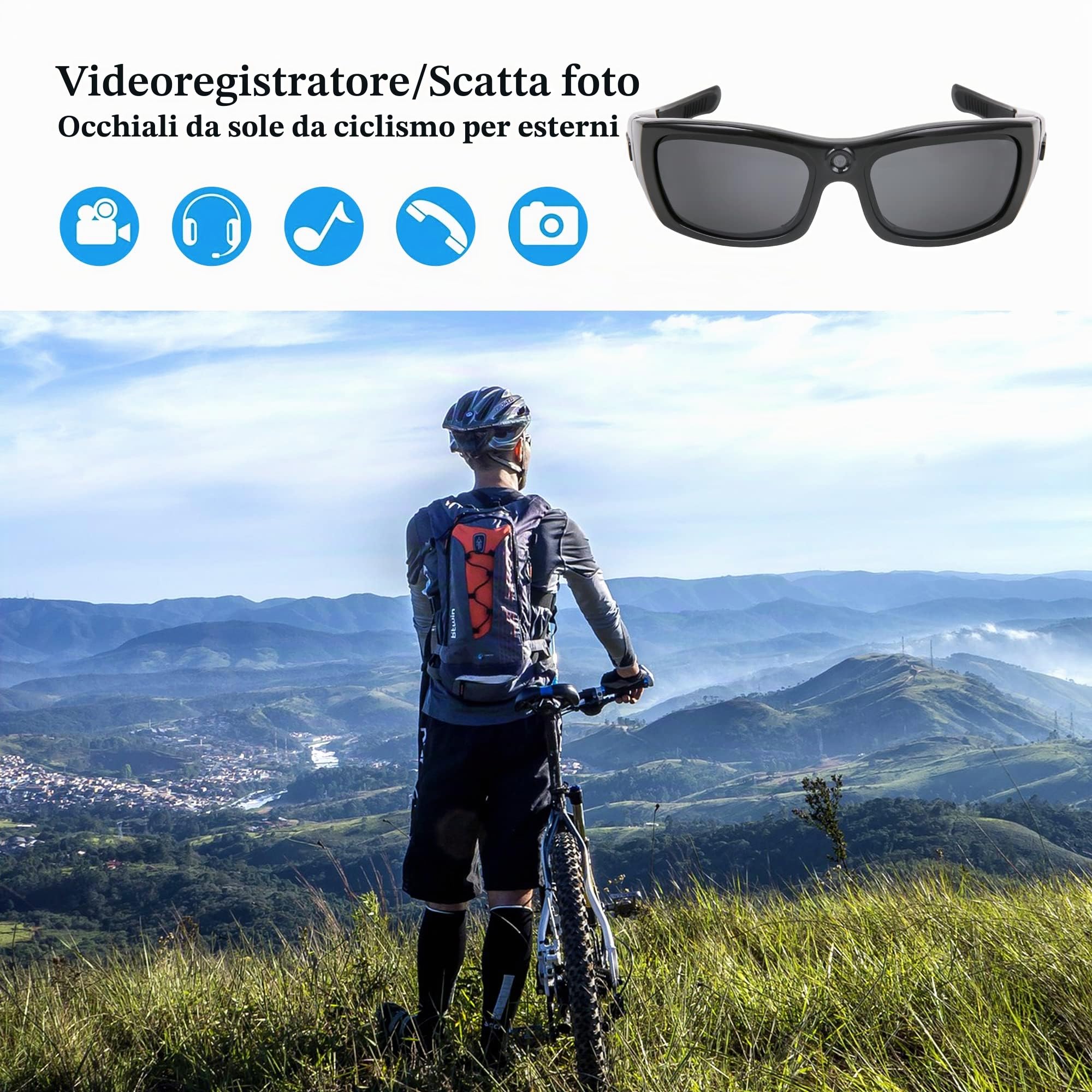 Occhiali da sole con fotocamera, occhiali da sole Bluetooth Full HD 1080p, con lenti polarizzate con protezione UV, per attività all'aperto e viaggi (inclusa scheda TF da 32 GB)