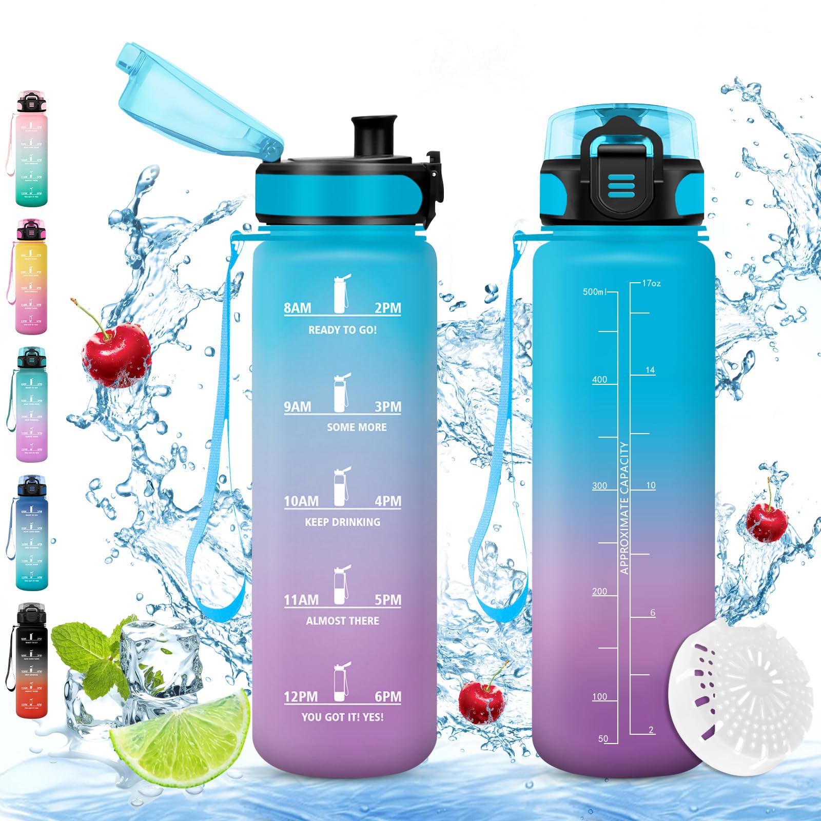 Vikaster Bottiglia acqua, Borraccia 500ml, Senza BPA & Prova di Perdite, Borracce per Bambini, Adulto, Bici, Scuola, Ufficio, Yoga, Palestra, Campeggio