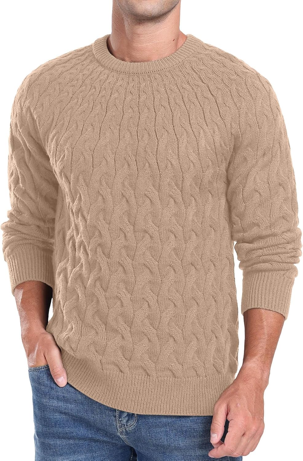 Askdeer Men's Cable Knit Pullover Sweater Long Sleeve Crewneck Sweater Casual Soft Knitted Sweater with Ribbing Edge - Image 2