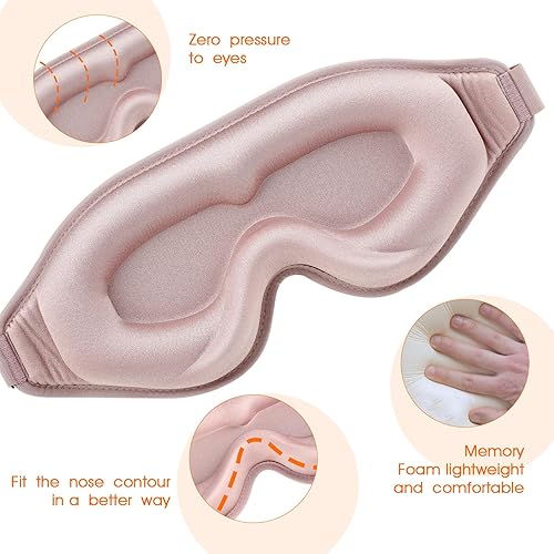 WLLHYF Silk Sleep Mask, 3D Stereo Deep Sleep Eye Mask Comfortable Adjustable Cute Block Out Light Eye Covers for Man and Woman All Night Sleep (Pink) - 5