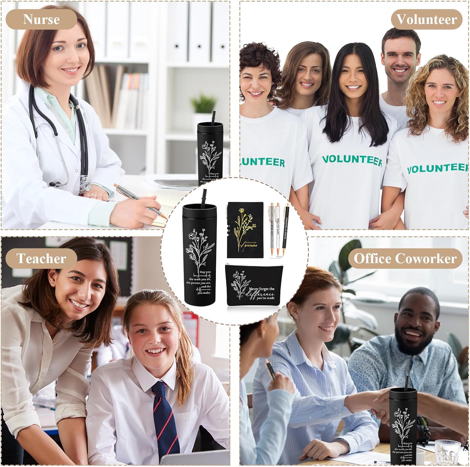 6 Pcs Valentines Office Coworkers Appreciation Gift Set for Lady Women Thank You Gift Bulk for Employees 16 oz Plastic Tumbler Makeup Bag Journal Pens for Staff, Team, Teacher, Nurse - Image 6