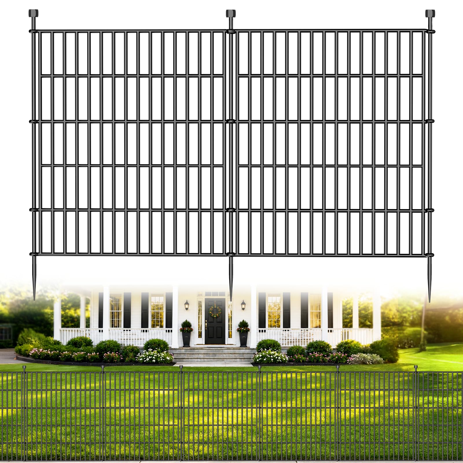 5 Panels No Dig Decorative Garden Fence, 81 cm (H) x 360 cm (L) Dog Fence Outdoor for Yard, Rustproof Metal Temporary Fencing, Animal Barrier Fence for Rabbits, Flower Bed & Borders