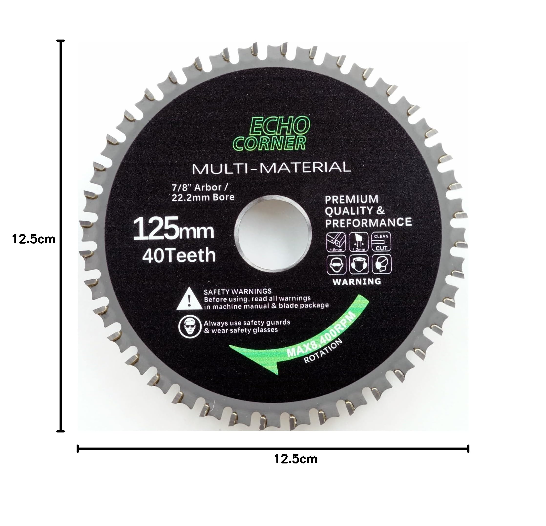 125 mm brzeszczot z twardego metalu do szlifierki kątowej, otwór 22,2 mm, 40 zębów | Drobno wycięte małe / średnie drewno / aluminium / metale nieżelazne / różne materiały